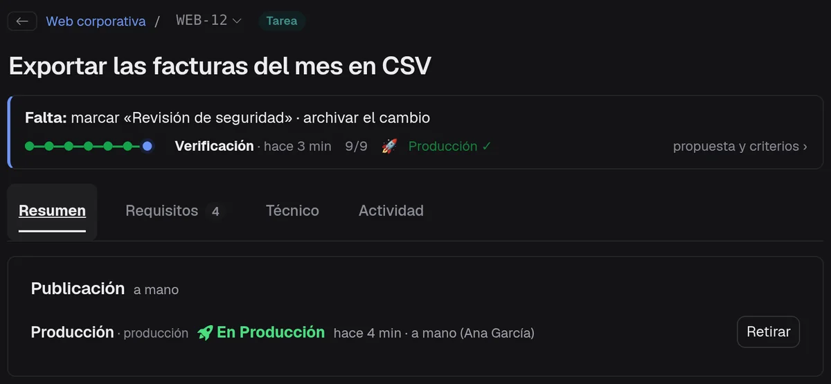 WEB-12 en producción, con lo que falta para cerrarla: la revisión de seguridad.